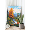 Осеннее дерево и горы Пейзаж Природа Река 100х125 Раскраска картина по номерам на холсте