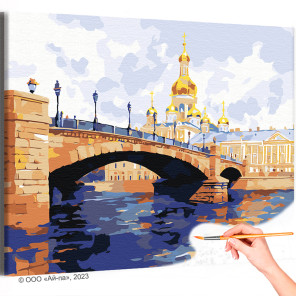 Волшебные виды Санкт-Петербурга Городской пейзаж Храм Мост Вода Раскраска картина по номерам на холсте