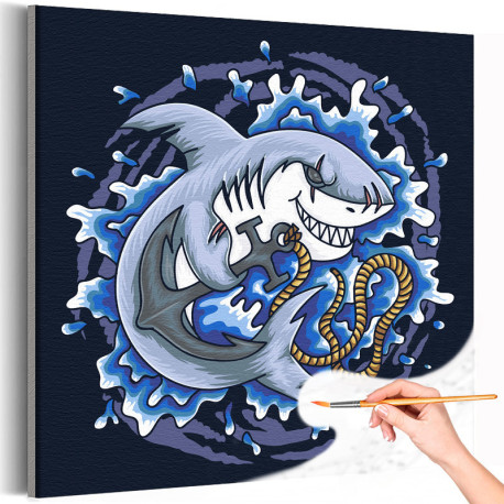 Акула с якорем Море Рыба Раскраска картина по номерам на холсте