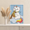 Котенок единорог с пиццей Легкая Раскраска картина по номерам на холсте