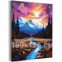 Река и горы Природа Пейзаж Лес Закат Сумерки Лето 100х125 Раскраска картина по номерам на холсте