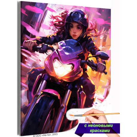Девушка мчится на мотоцикле Люди Спорт Байк Киберпанк Аниме Раскраска картина по номерам на холсте