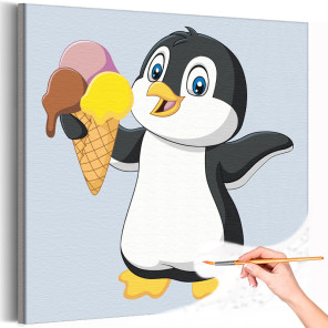 Маленький пингвин с мороженым Животные Еда Для детей Детские Для мальчиков Для девочек Раскраска картина по номерам на холсте