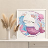 Котенок русалка с морским коньком Раскраска картина по номерам на холсте