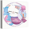 Котенок русалка с морским коньком Для девочек Море 80х80 Раскраска картина по номерам на холсте