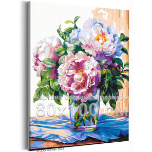 Нежные пионы в вазе Натюрморт Цветы Букет Маме Интерьерная 80х100 Раскраска картина по номерам на холсте