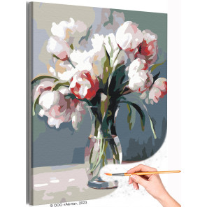 Нежные тюльпаны в вазе Натюрморт Цветы Букет Маме Интерьерная Раскраска картина по номерам на холсте
