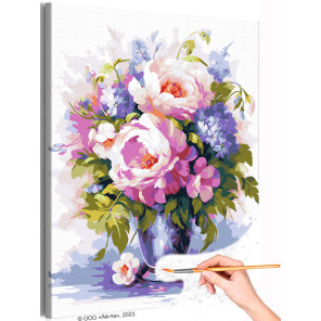 Пионы и сирень в вазе Цветы Букет Натюрморт Маме Интерьерная Раскраска картина по номерам на холсте
