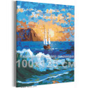 Парусник в море Морской пейзаж Корабль Океан Закат Природа 100х125 Раскраска картина по номерам на холсте
