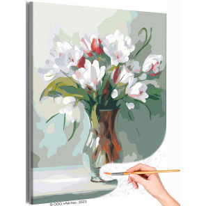 Натюрморт с нежными тюльпанами Цветы в вазе Букет Маме Интерьерная Раскраска картина по номерам на холсте