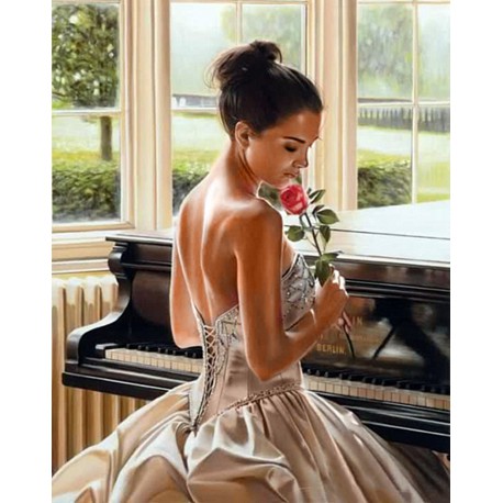 Пианистка с розой Алмазная мозаика вышивка Гранни | Алмазная мозаика купить