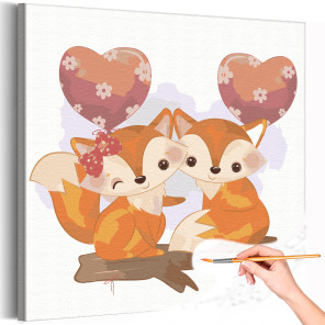 Влюбленные лисички с сердцами Для девочек Раскраска картина по номерам на холсте