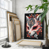 Лиса кицунэ на черном фоне Япония Цветы 80х100 Раскраска картина по номерам на холсте