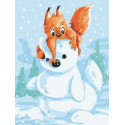  Белка и снеговик Раскраска картина по номерам на холсте Белоснежка 733-AS