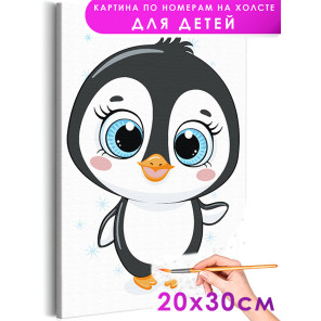 Малыш пингвин с большими глазами Животные Раскраска картина по номерам на холсте