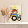 Медведь на тракторе Животные Птицы Для детей Детская Для мальчика Простая Легкая Раскраска картина по номерам на холсте