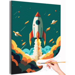 Летящая ракета Космос Планеты Небо Шаттл Для детей Детская Для мальчиков Раскраска картина по номерам на холсте
