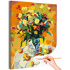Ваза с яркими цветами и яблоки Абстракция Букет Натюрморт Интерьерная Лето Раскраска картина по номерам на холсте