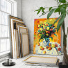 Ваза с яркими цветами и яблоки Абстракция Букет Натюрморт Интерьерная Лето 80х100 Раскраска картина по номерам на холсте