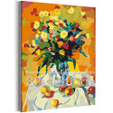 Ваза с яркими цветами и яблоки Абстракция Букет Натюрморт Интерьерная Лето 80х100 Раскраска картина по номерам на холсте
