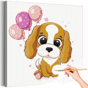 Спаниель с шариками Животные Собака Раскраска картина по номерам на холсте