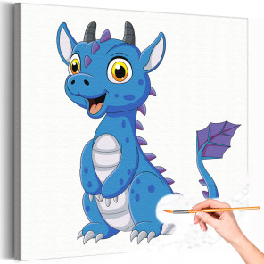 Синий дракон с желтыми глазами Животные Символ года Для детей Детская Простая Раскраска картина по номерам на холсте