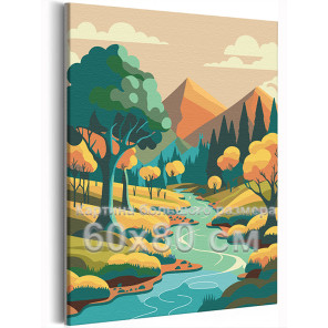 Река в долине гор Пейзаж Природа Осень Лес 60х80 Раскраска картина по номерам на холсте