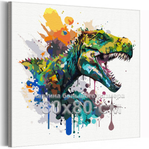 Голова красочного динозавра Животные Дракон 80х80 Раскраска картина по номерам на холсте