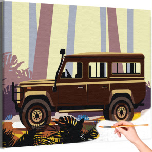 Внедорожник в джунглях Машина Автомобиль Раскраска картина по номерам на холсте