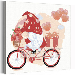 Влюбленный гном на велосипеде Раскраска картина по номерам на холсте