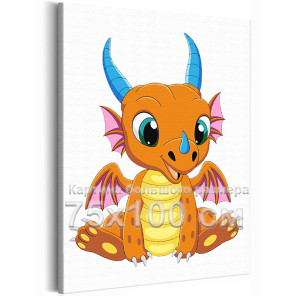 Веселый оранжевый дракон Животные Символ года Для детей Детская Простая 75х100 Раскраска картина по номерам на холсте