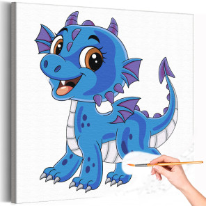 Синий веселый дракон Животные Символ года Для детей Детская Простая Раскраска картина по номерам на холсте