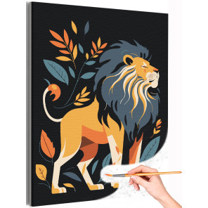 Лев с листьями Животные Интерьерная Раскраска картина по номерам на холсте