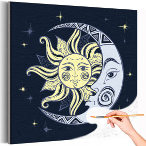 Солнце и луна на ночном небе Орнамент Раскраска картина по номерам на холсте