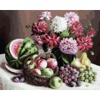 172-AB Георгины и фрукты Раскраска картина по номерам акриловыми красками на холсте Белоснежка