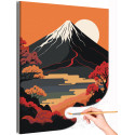 Гора на закате Японии Природа Пейзаж Деревья Рассвет Раскраска картина по номерам на холсте