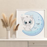 Милый кот на луне Животные Раскраска картина по номерам на холсте