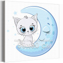 Милый кот на луне Животные Кошки Котята Для детей Детская Для девочек Для мальчика Простая 80х80 Раскраска картина по номерам на холсте