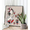 Девушка с кошкой и тюльпанами Для кухни Раскраска картина по номерам на холсте