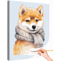 Сиба-ину в шарфе Животные Собака Щенок Зима Раскраска картина по номерам на холсте