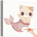 Милый котенок русалка с розовым хвостом Раскраска картина по номерам на холсте