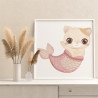 Милый котенок русалка с розовым хвостом Раскраска картина по номерам на холсте