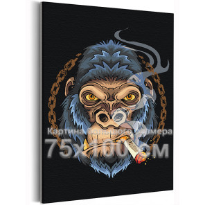 Портрет грозной гориллы Обезьяна Хищники 75х100 Раскраска картина по номерам на холсте