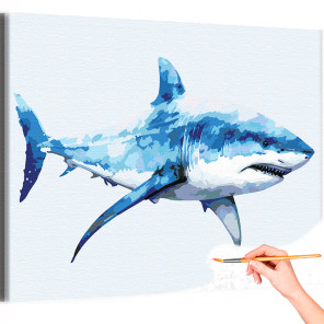 Большая акула Рыбы Море Раскраска картина по номерам на холсте