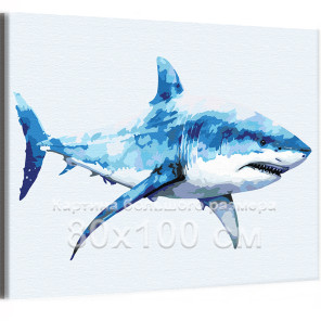 Большая акула Рыбы Море 80х100 Раскраска картина по номерам на холсте