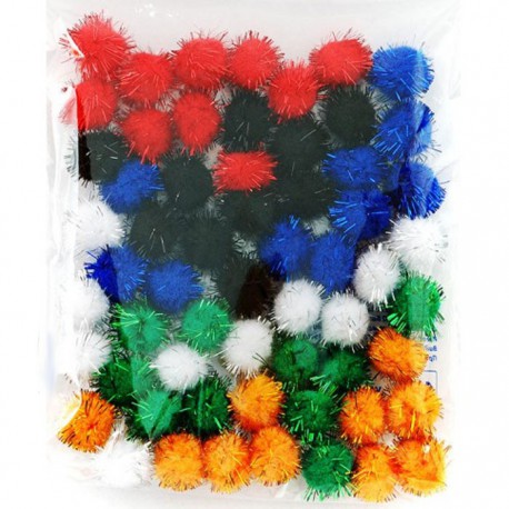 Яркий средний блеск (6цветов) Помпоны 20мм декоративные с блестящими нитями для поделок и детского творчества