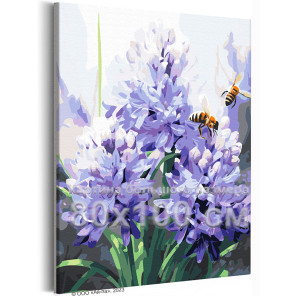 Пчелы над фиалками Цветы Лето Природа Интерьерная 80х100 Раскраска картина по номерам на холсте