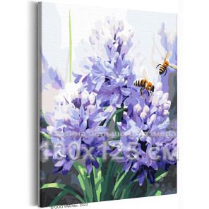 Пчелы над фиалками Цветы Лето Природа Интерьерная 100х125 Раскраска картина по номерам на холсте