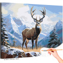 Олень в горах Природа Животные Пейзаж Зима Раскраска картина по номерам на холсте