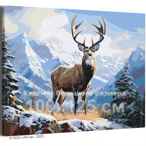 Олень в горах Природа Животные Пейзаж Зима 100х125 Раскраска картина по номерам на холсте